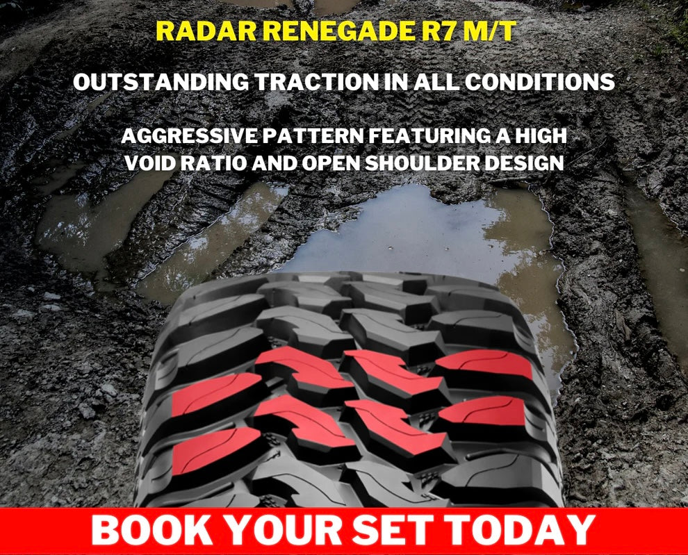 18 ” 33x12.5 RADAR RENEGADE R7 MUD TERRAIN WHITE LETTER TYRES