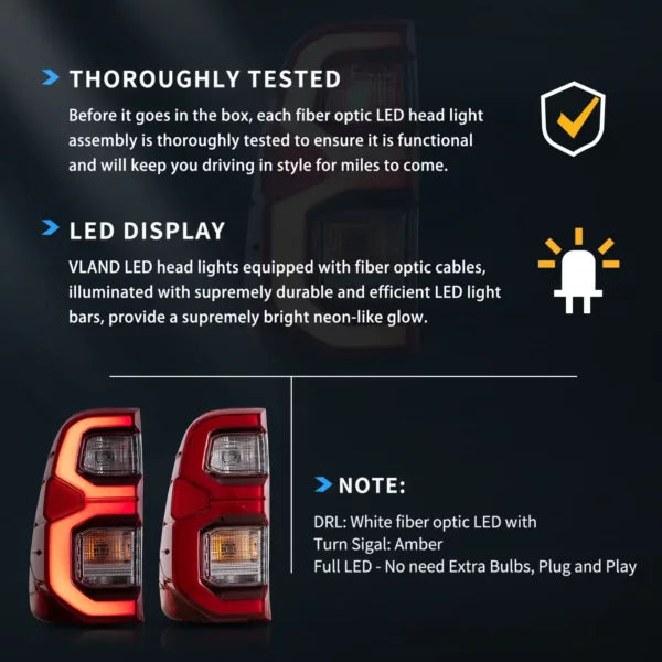 2015 to 2022 GD6 style Toyota Hilux SR5 8th Gens (GUN125,GUN126R) Vland LED Tail Lights With Dynamic Welcome Lighting