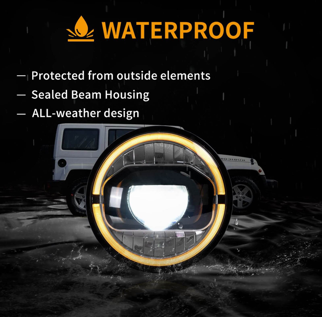 VLAND 7 Inches LED Projector Headlights for Jeep Wrangler 2007-2017 (DRL Integrated w/ Turn Signals)