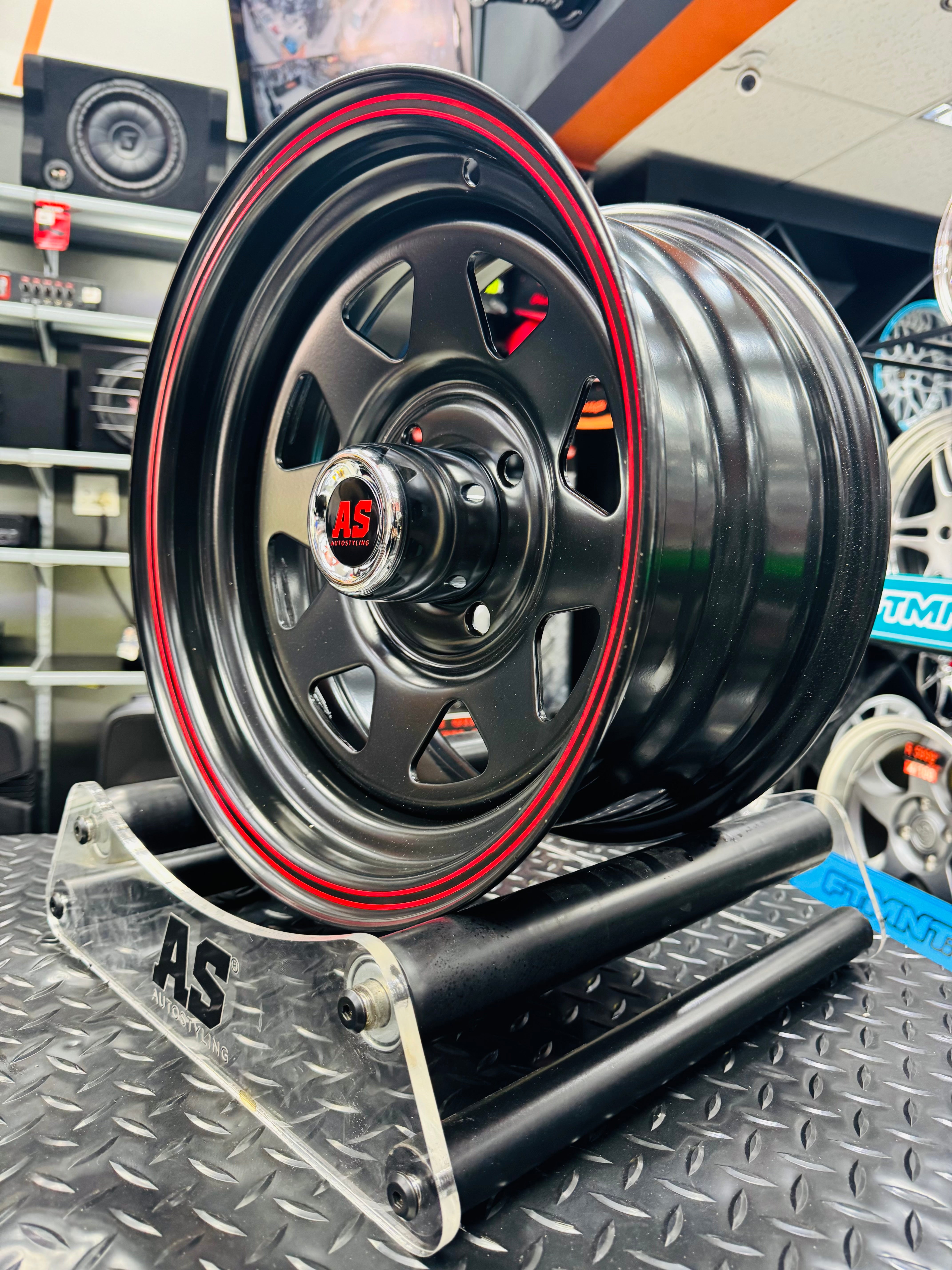 14” 8 SPOKE BLACK RED STRIPE 4/114 for 7 seaters AVANZA