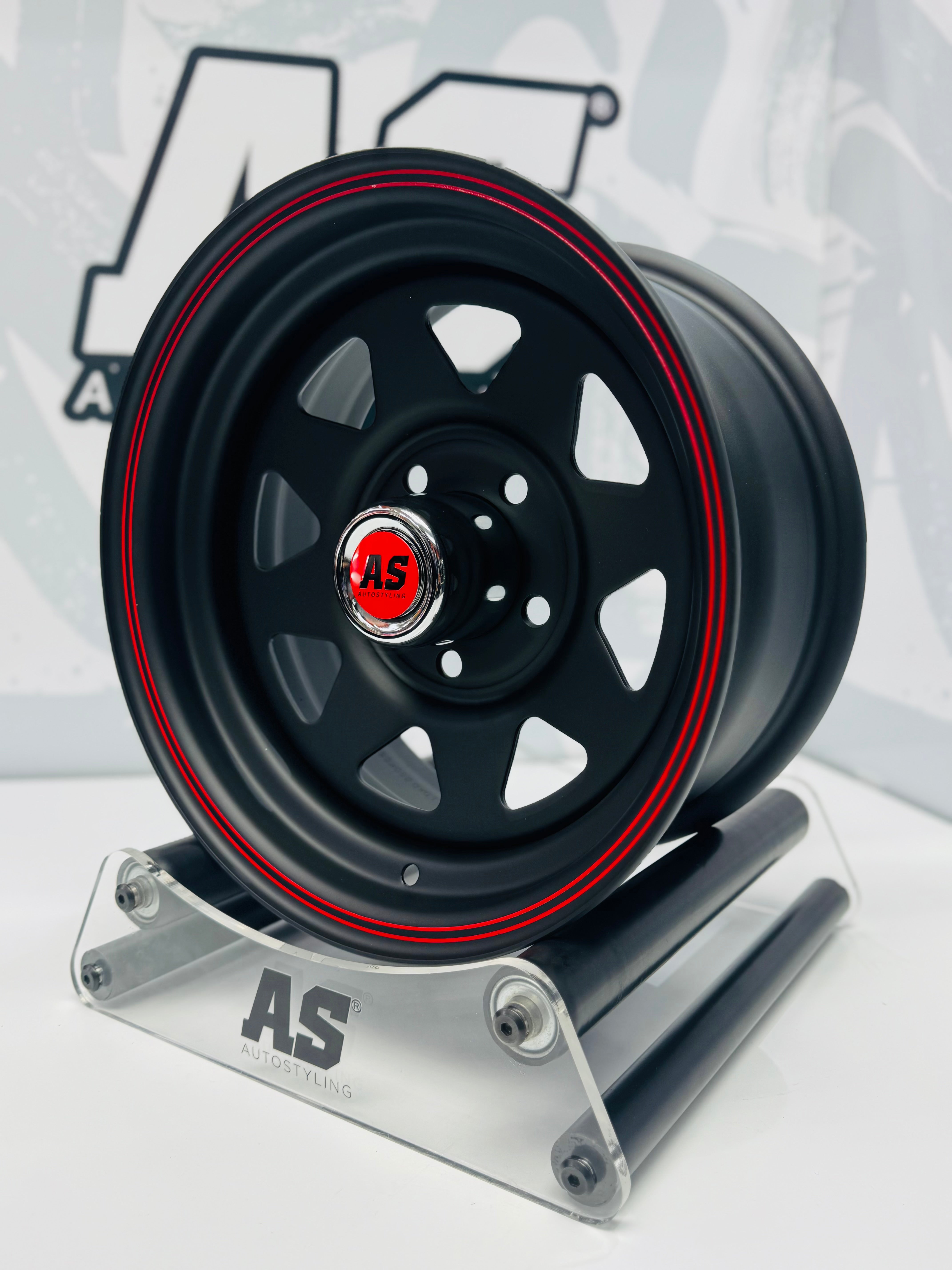 14” LEGEND 8 SPOKE BLACK RED STRIPE 5/114 for 7 seaters