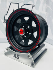 14” LEGEND 8 SPOKE BLACK RED STRIPE 5/114 for 7 seaters