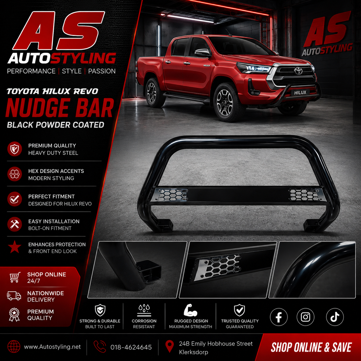 TOYOTA HILUX  2016+  NUDGE BAR BLACK MESH - Autostyling Klerksdorp