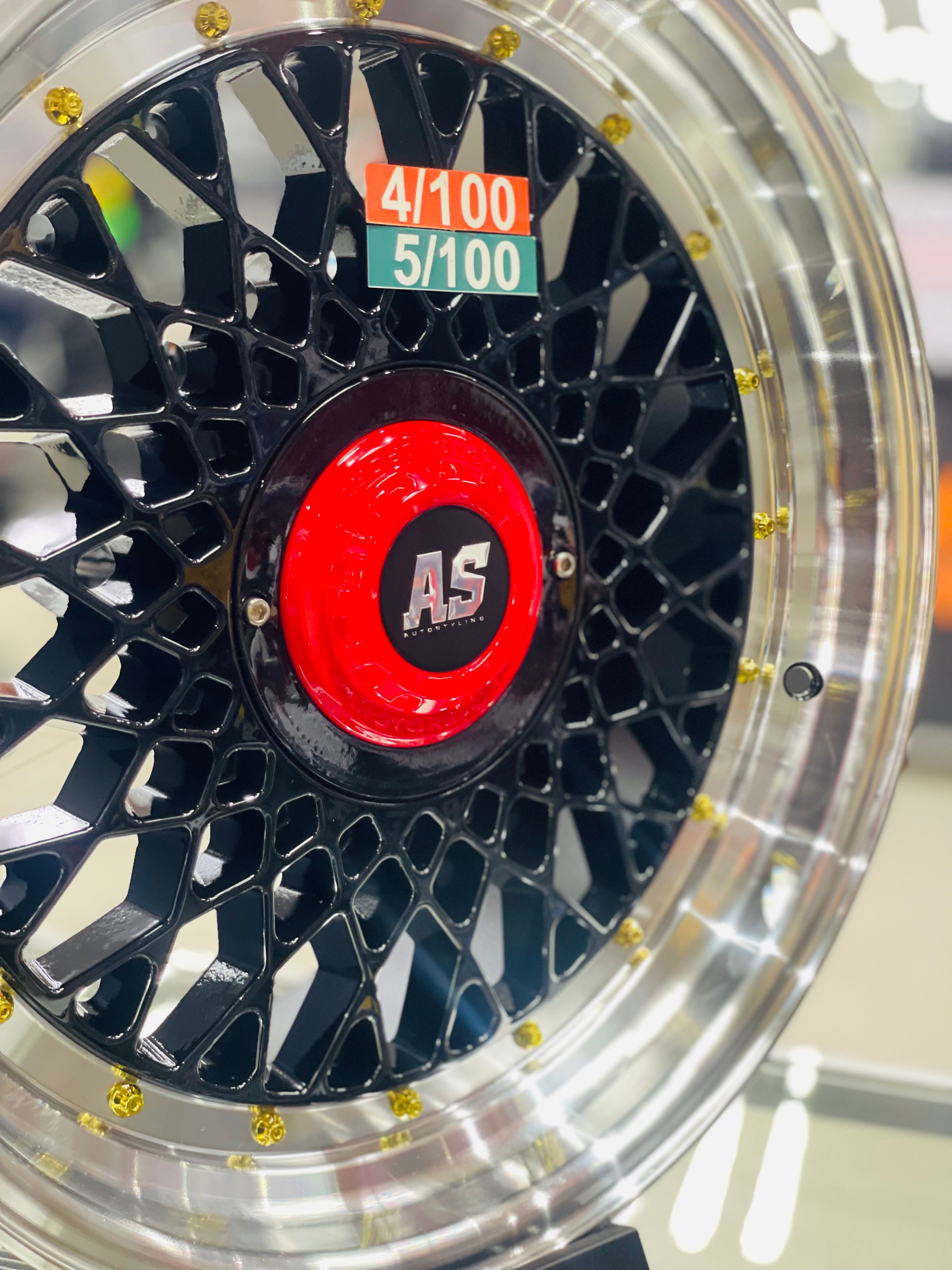 17'' AS MOTORSPORT 4/100 & 5/100 pcd BLK WITH RED NUT