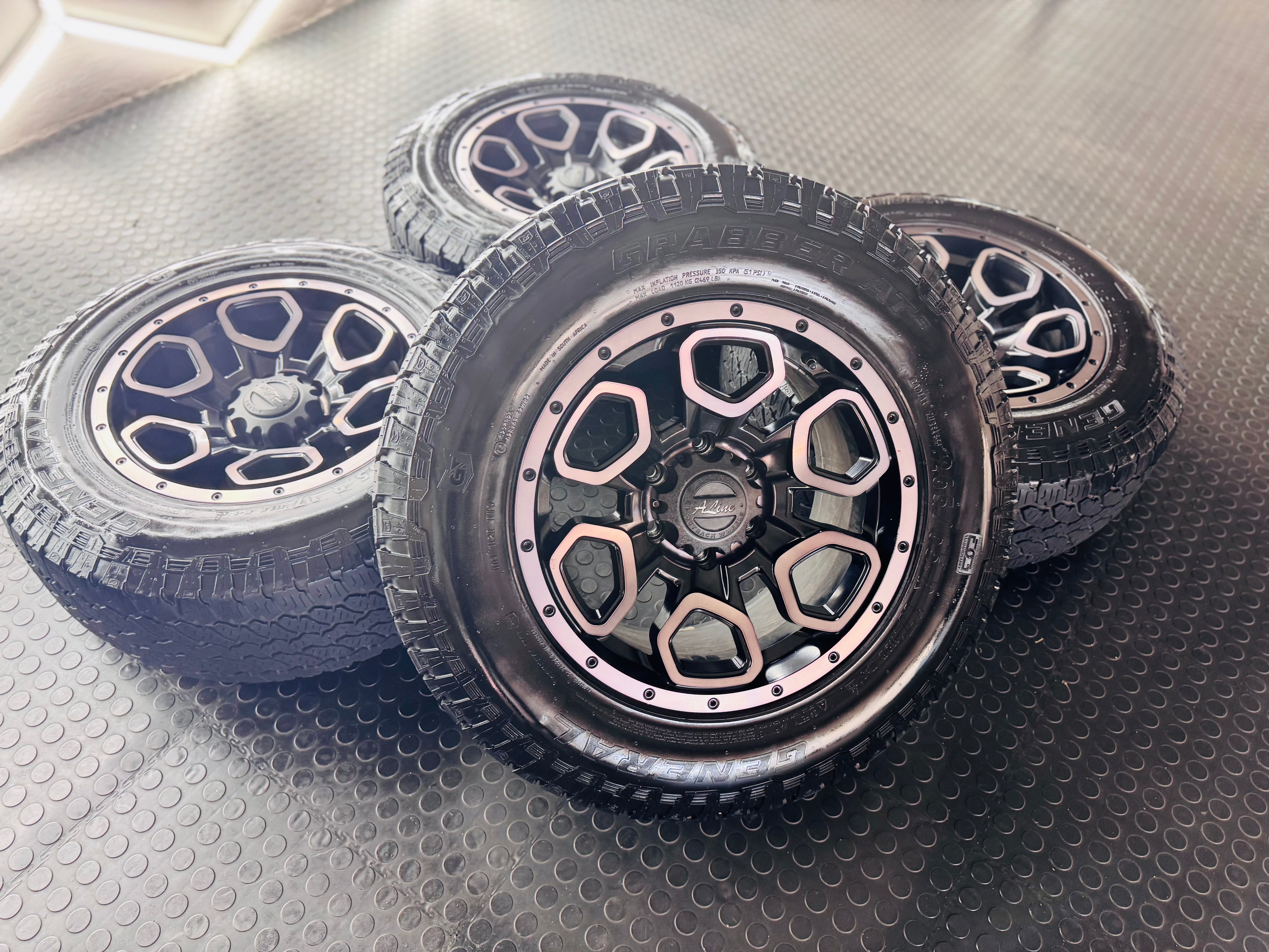 RIM & TYRE COMBO DEAL 17” ALINE SUMMIT + GRABBER AT3 TYRES USED