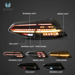 Golf MK7 2013-2021 Hatchback Vland LED Tail Lights with Sequential Turn Signal DOES NOT fit for Golf GTI and Golf R models