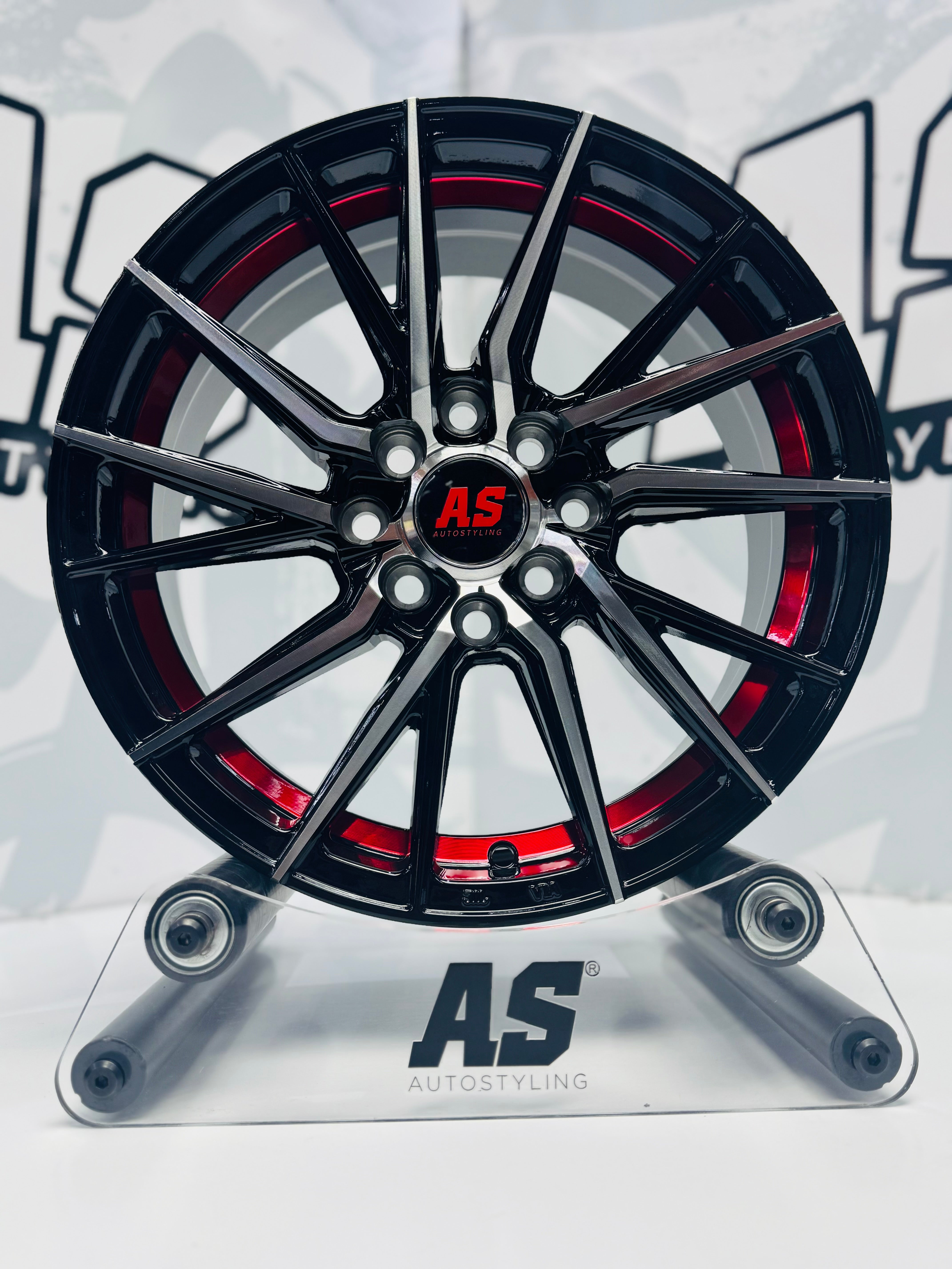 15” M8968 4x100 4x114  Machine black/ red - Autostyling Klerksdorp