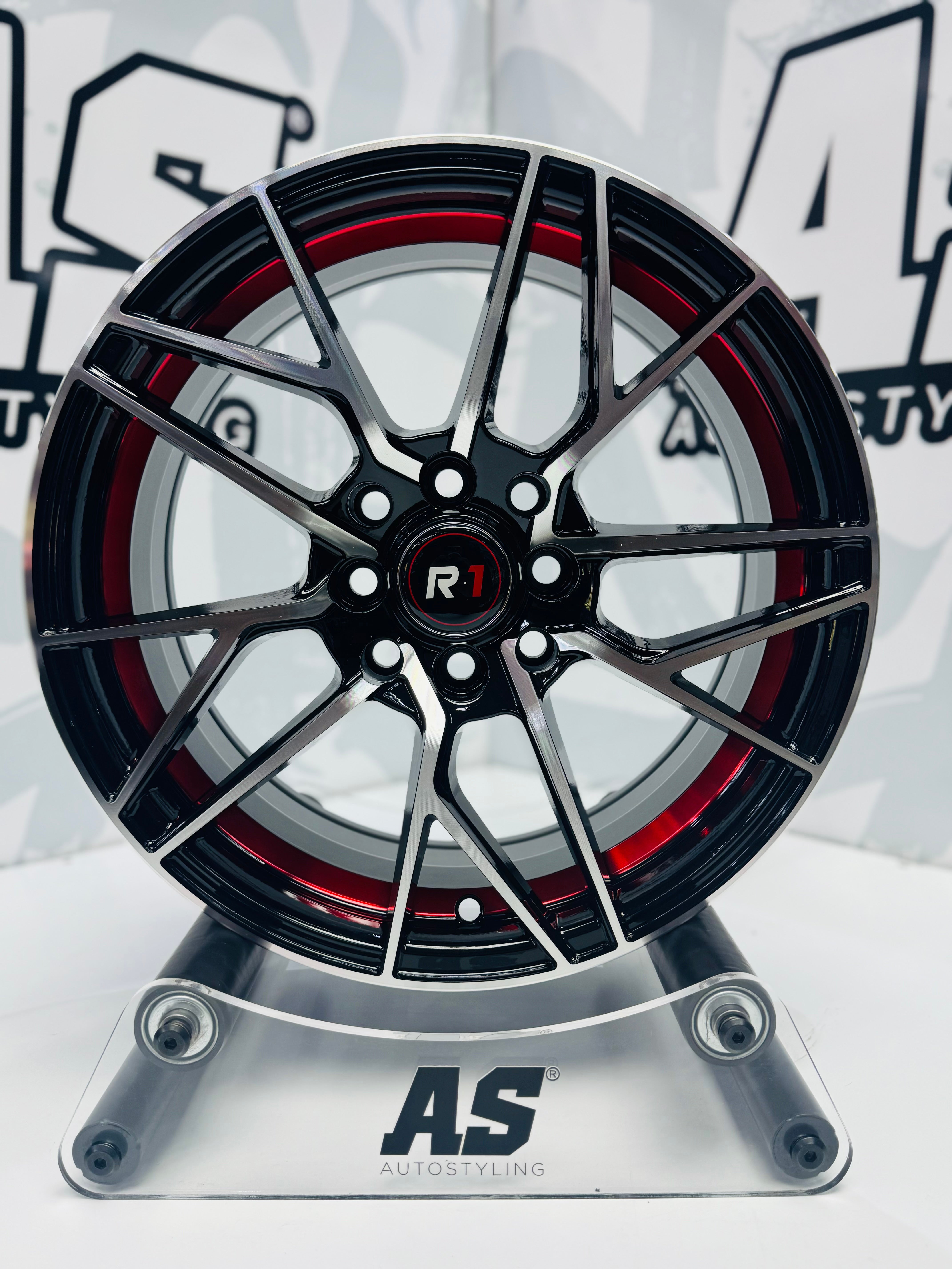15” M8963 4x100 4x114  Machine black / red - Autostyling Klerksdorp