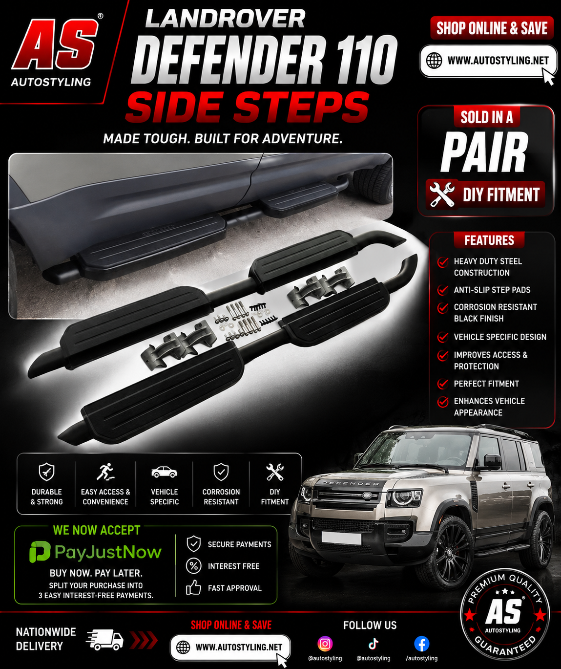 LANDROVER DEFENDER 110  SIDE STEPS - Autostyling Klerksdorp