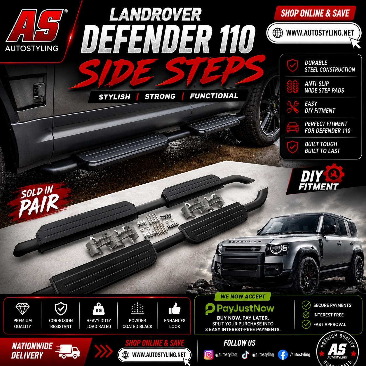 LANDROVER DEFENDER 110  SIDE STEPS - Autostyling Klerksdorp