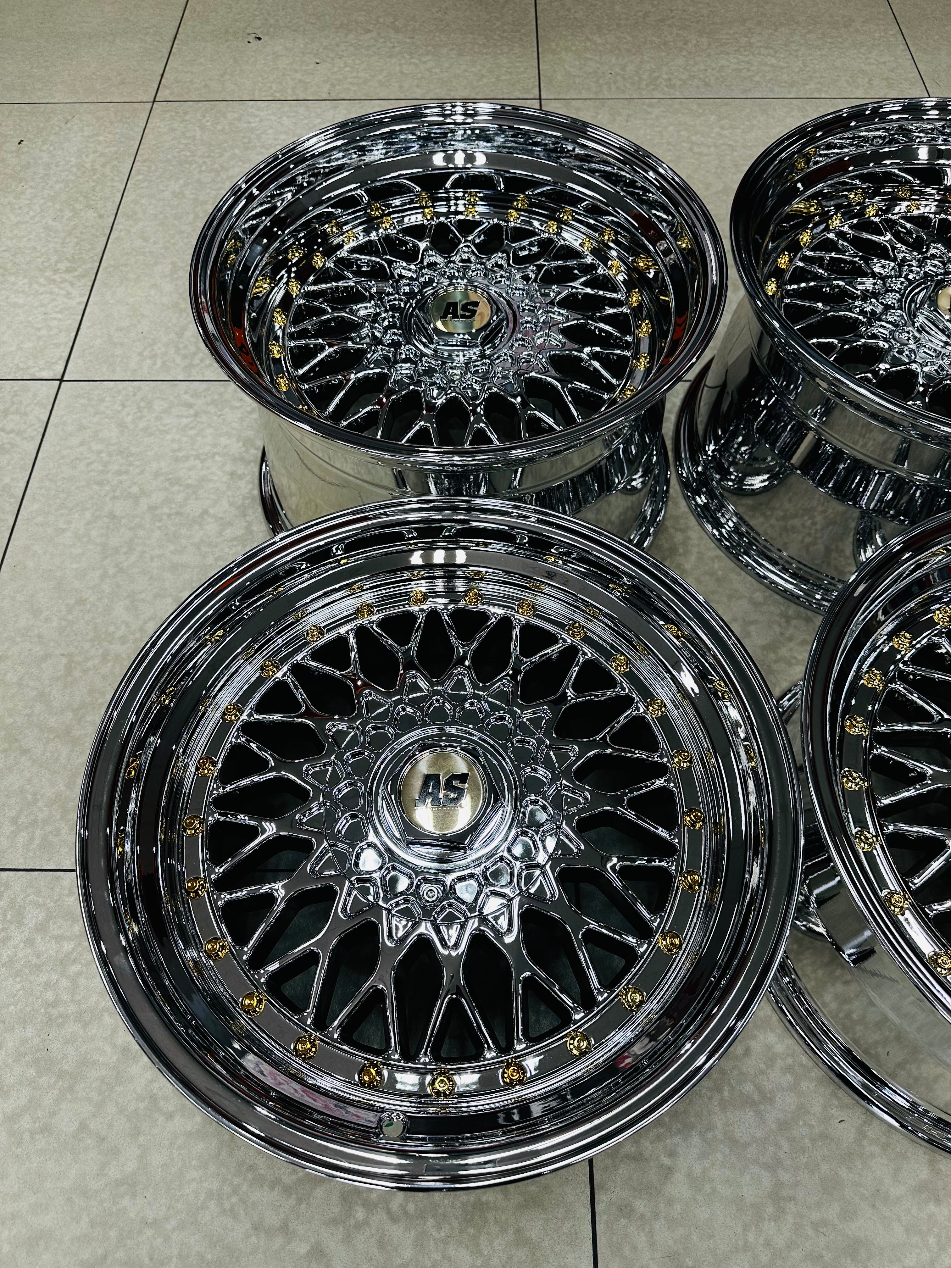 17” AS® Mesh chrome 4x100 & 5x100 10j rear GOLD STUDS