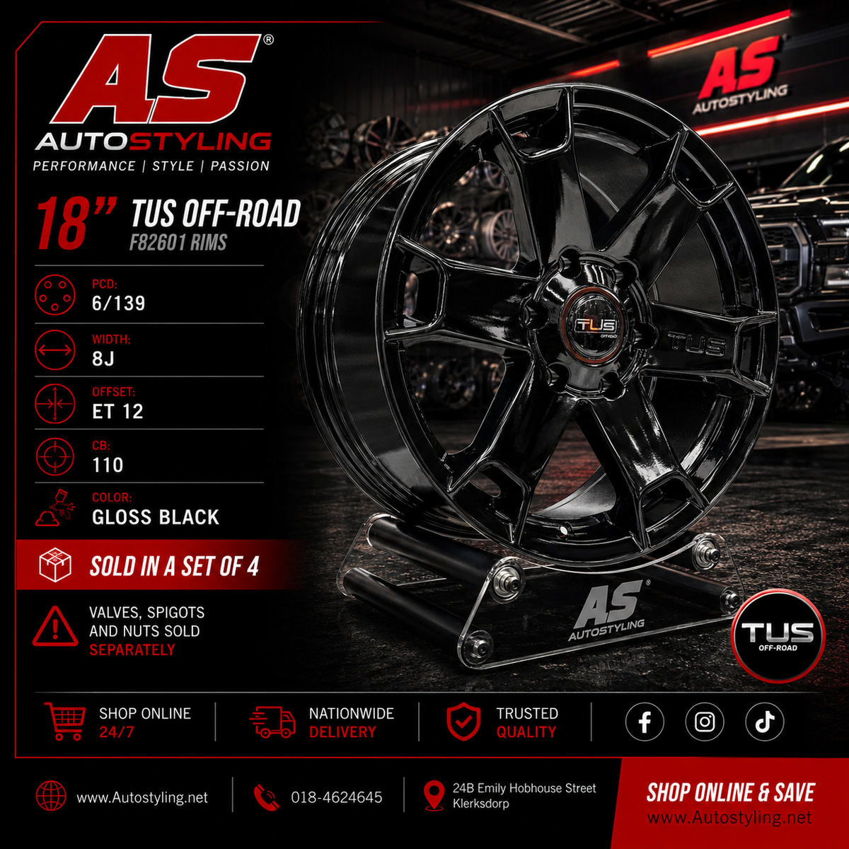 18” F82601  6/139 bakkie 4x4 rims gloss blk