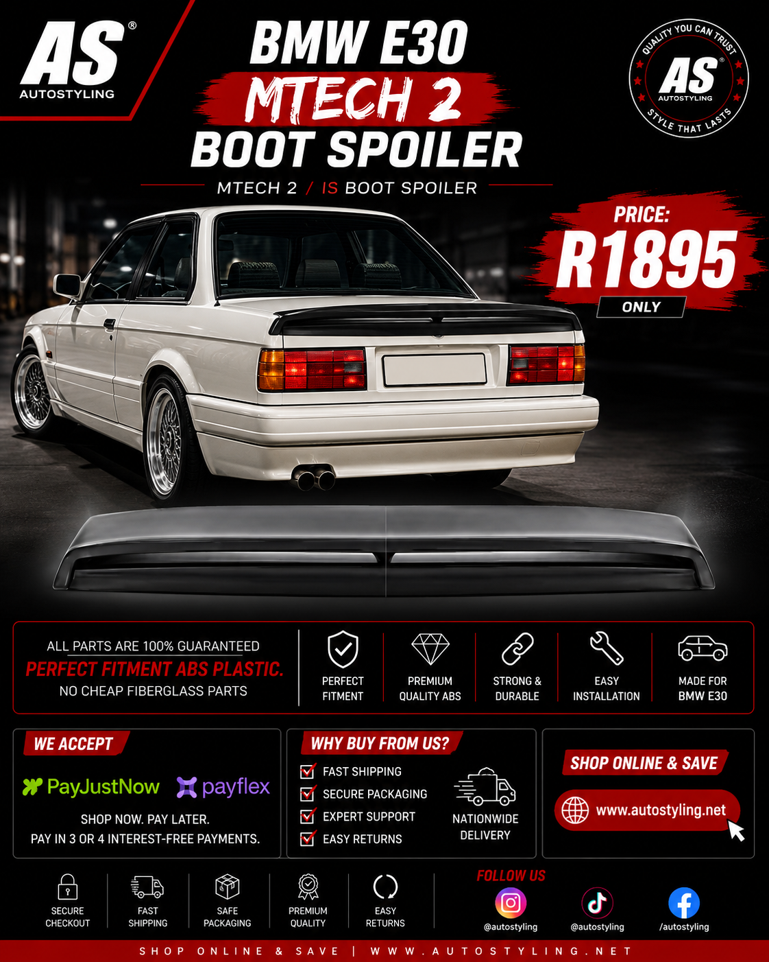BMW E30 PLASTIC MTECH 2 BOOT SPOILER