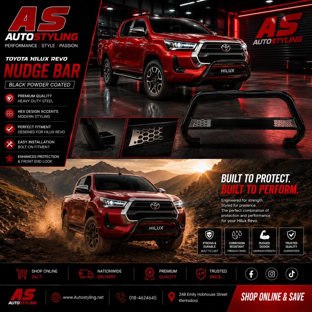 TOYOTA HILUX  2016+  NUDGE BAR BLACK MESH - Autostyling Klerksdorp