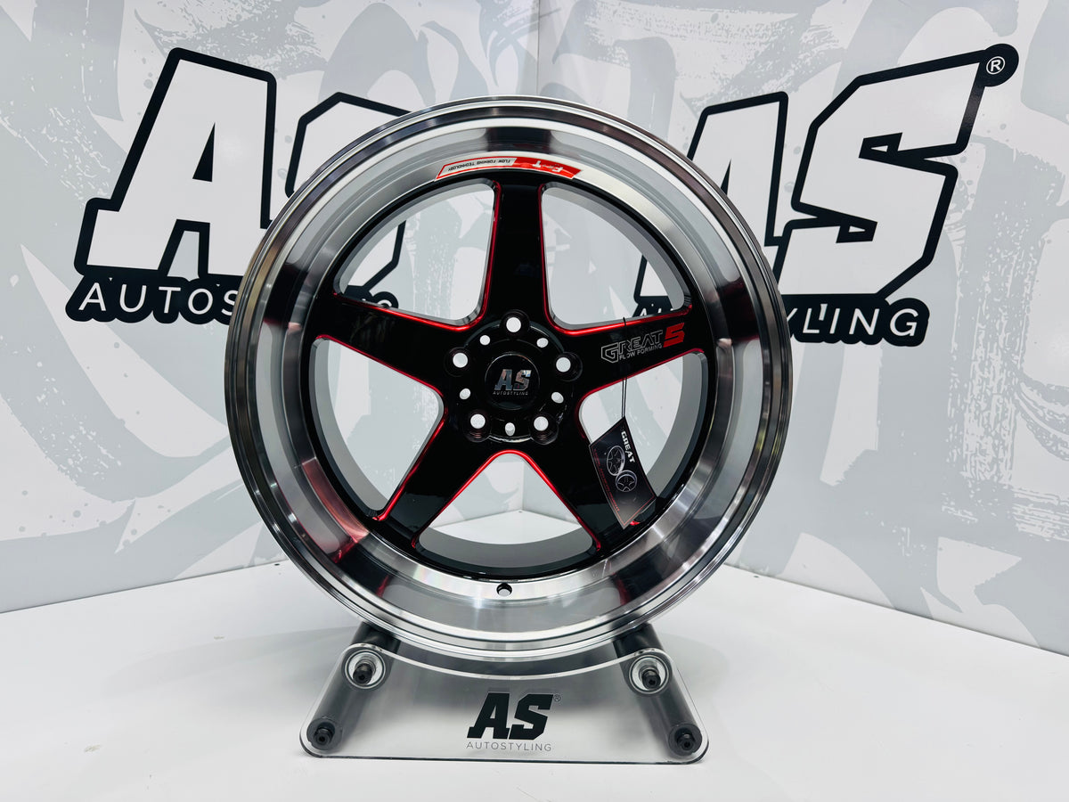 18” F99ZX307 5/114 BLACK with RED MILLING