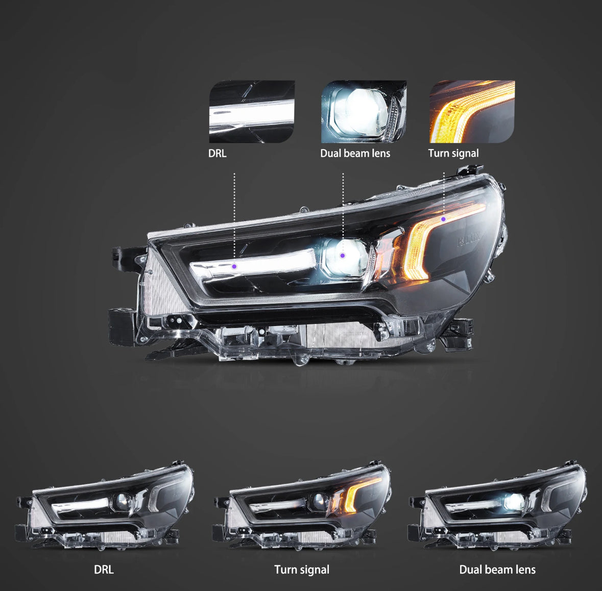 VLAND LED Headlights For 2020-2024 Toyota Hilux /Revo Front Lights (Pair)