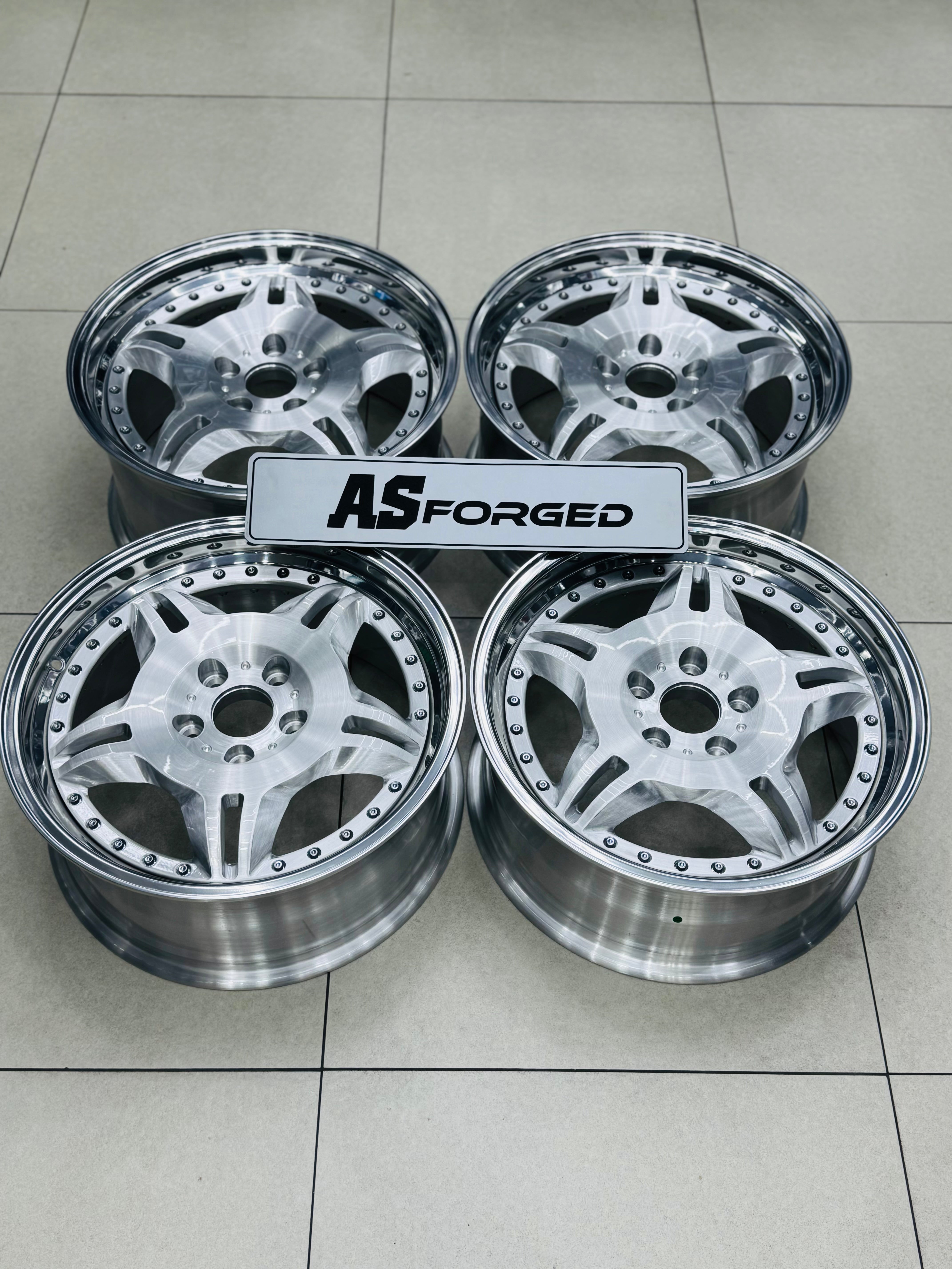 18 ” E36 M3 MOTORSPORT GERMAN SPEC FORGED2PCE SPLIT  RIMS SILVER NARROW WIDES WITH HIGH POLISH MIRROR LIPS