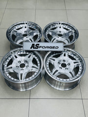 18 ” E36 M3 MOTORSPORT GERMAN SPEC FORGED2PCE SPLIT  RIMS SILVER NARROW WIDES WITH HIGH POLISH MIRROR LIPS