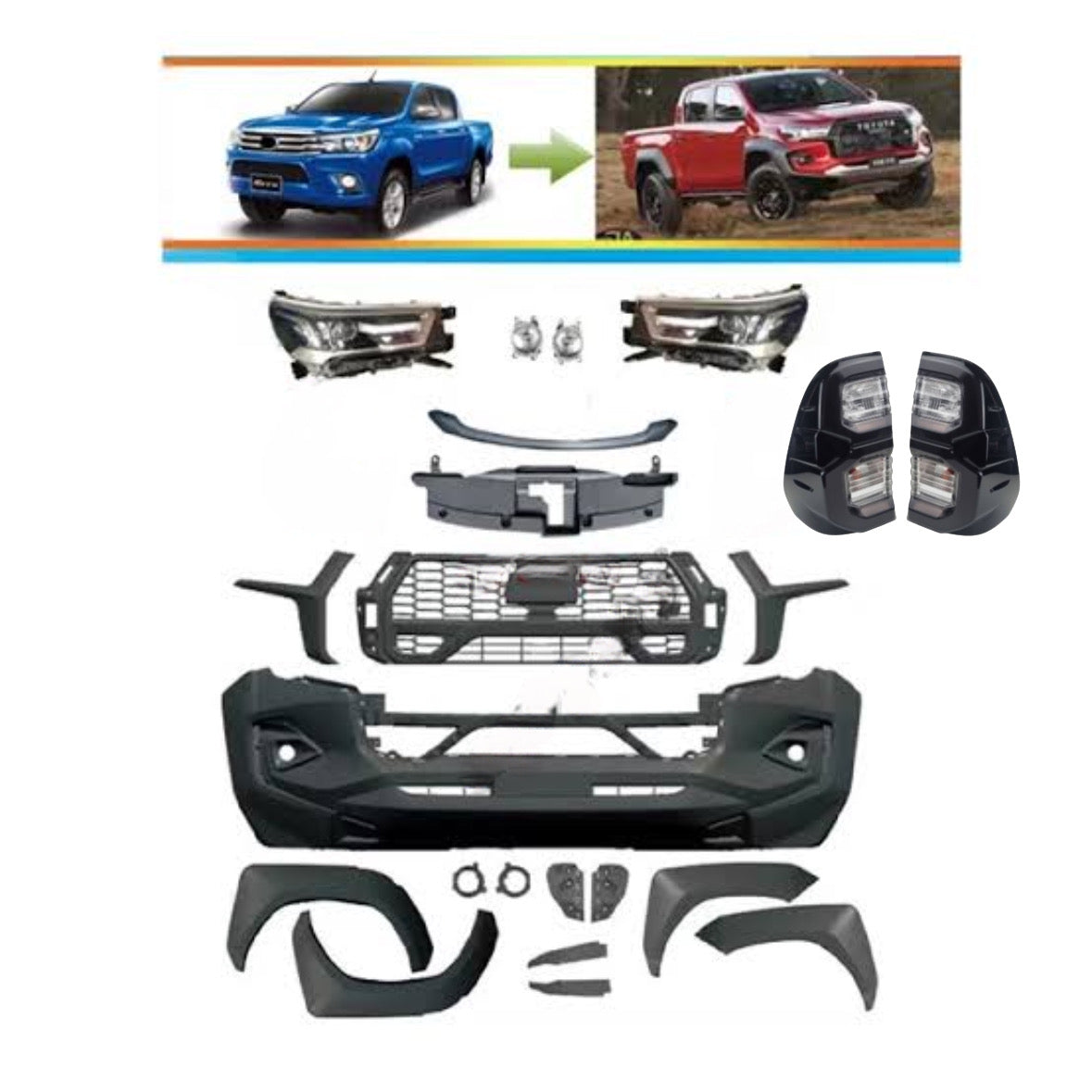 Toyota Hilux (15-20) GR Sport Style Conversion Body Kit Including Headlights & Taillights