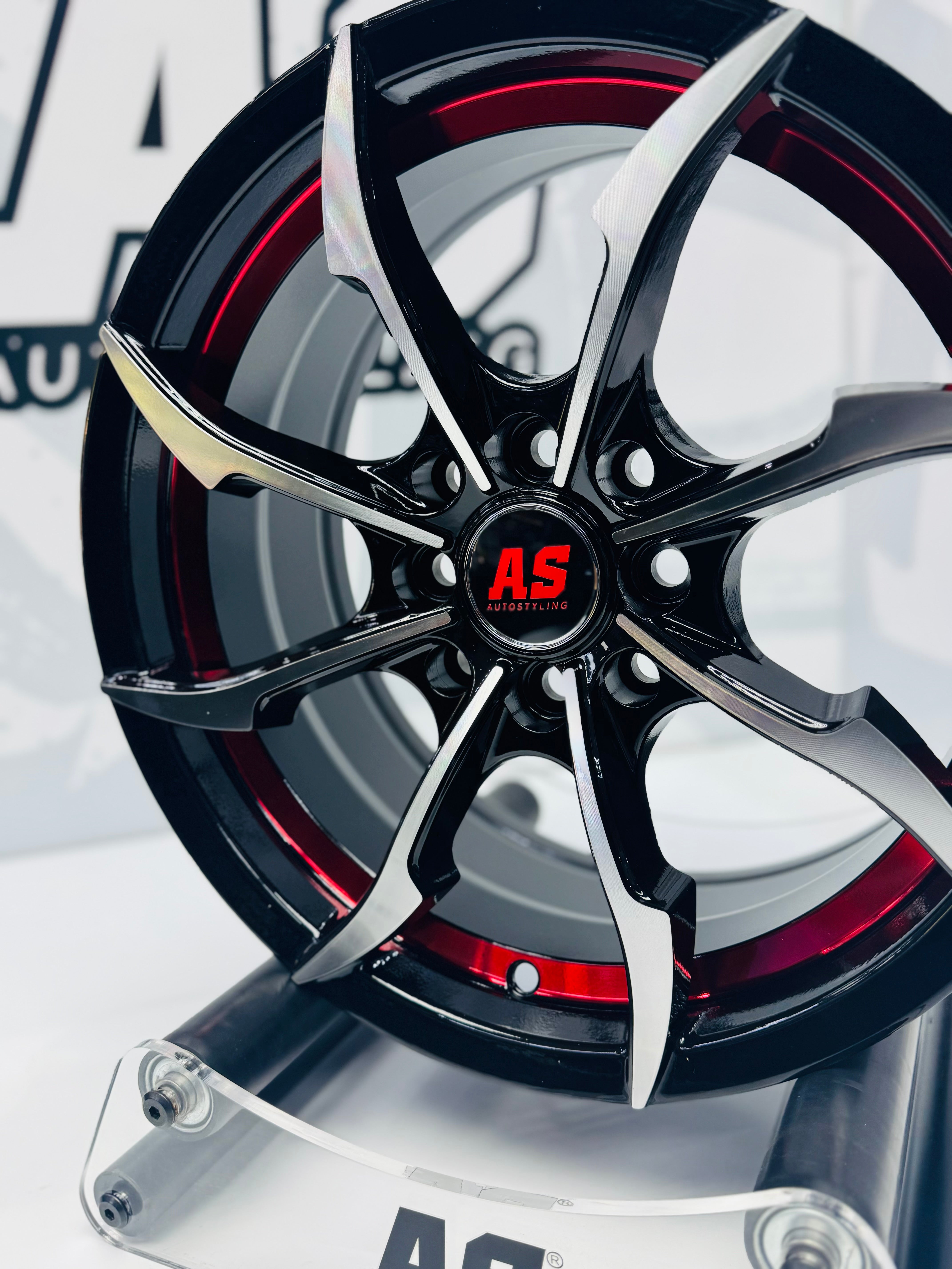 15” M8959 4x100 4x114  Machine black red - Autostyling Klerksdorp