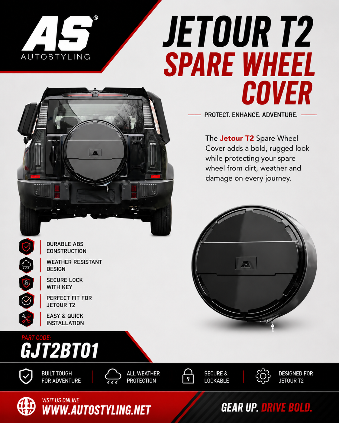 Jetour T2 (25-On) adventure Edition Stainless Steel Spare Wheel Cover TYPE A - Autostyling Klerksdorp