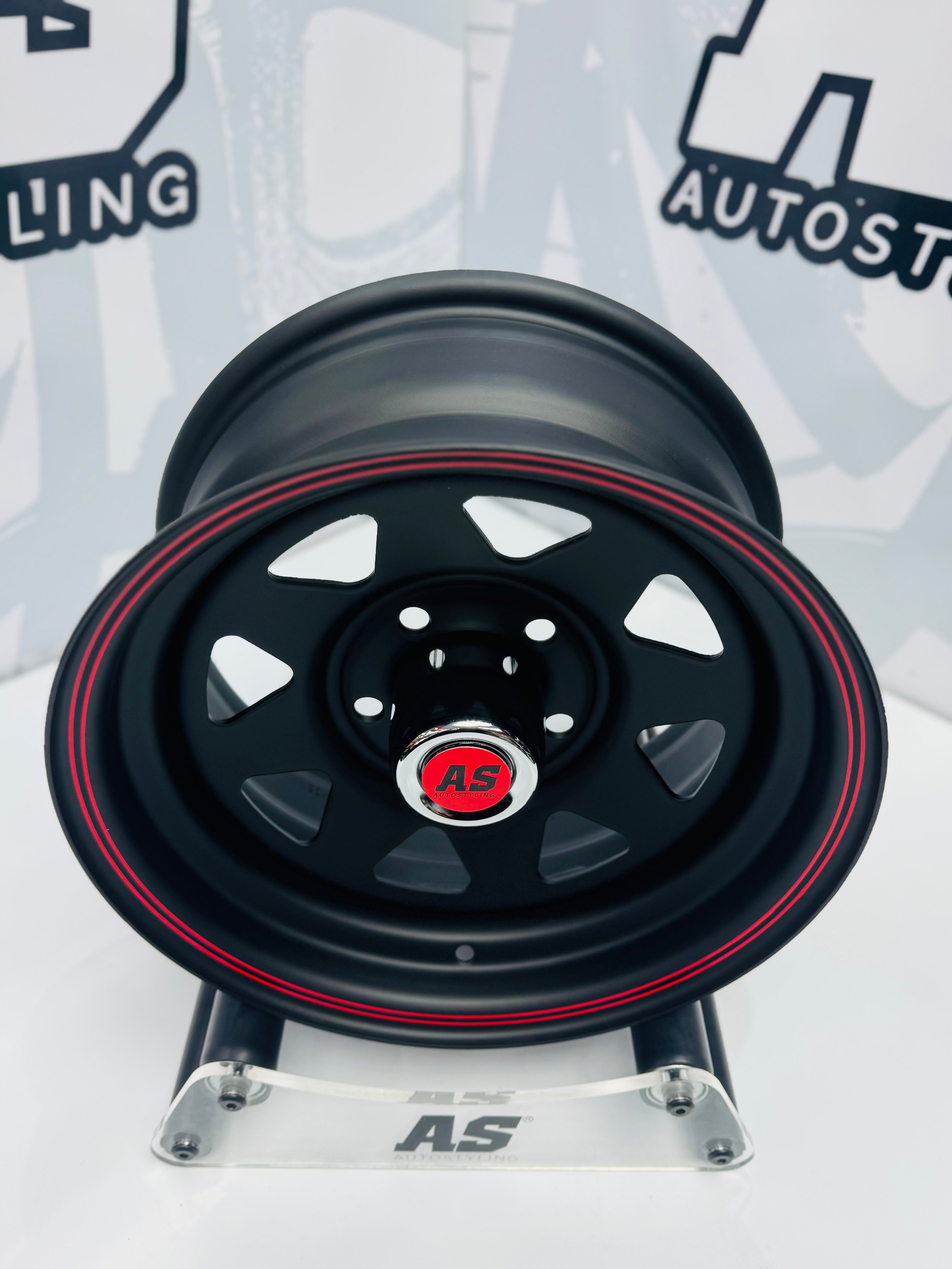 14” LEGEND 8 SPOKE BLACK RED STRIPE 5/114 for 7 seaters