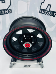 14” LEGEND 8 SPOKE BLACK RED STRIPE 5/114 for 7 seaters