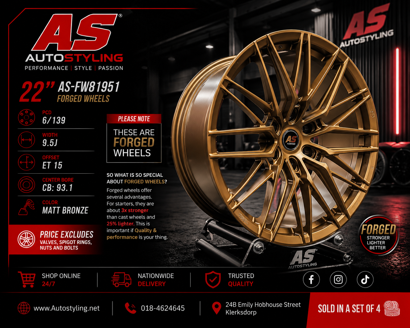 22”  AS-FORGED FW81951 6/139 RANGER / AMAROK  WHEELS  BRONZE - Autostyling Klerksdorp