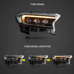 Ford Ranger VLAND Headlights Tri-Projector style 2016+ to 2022