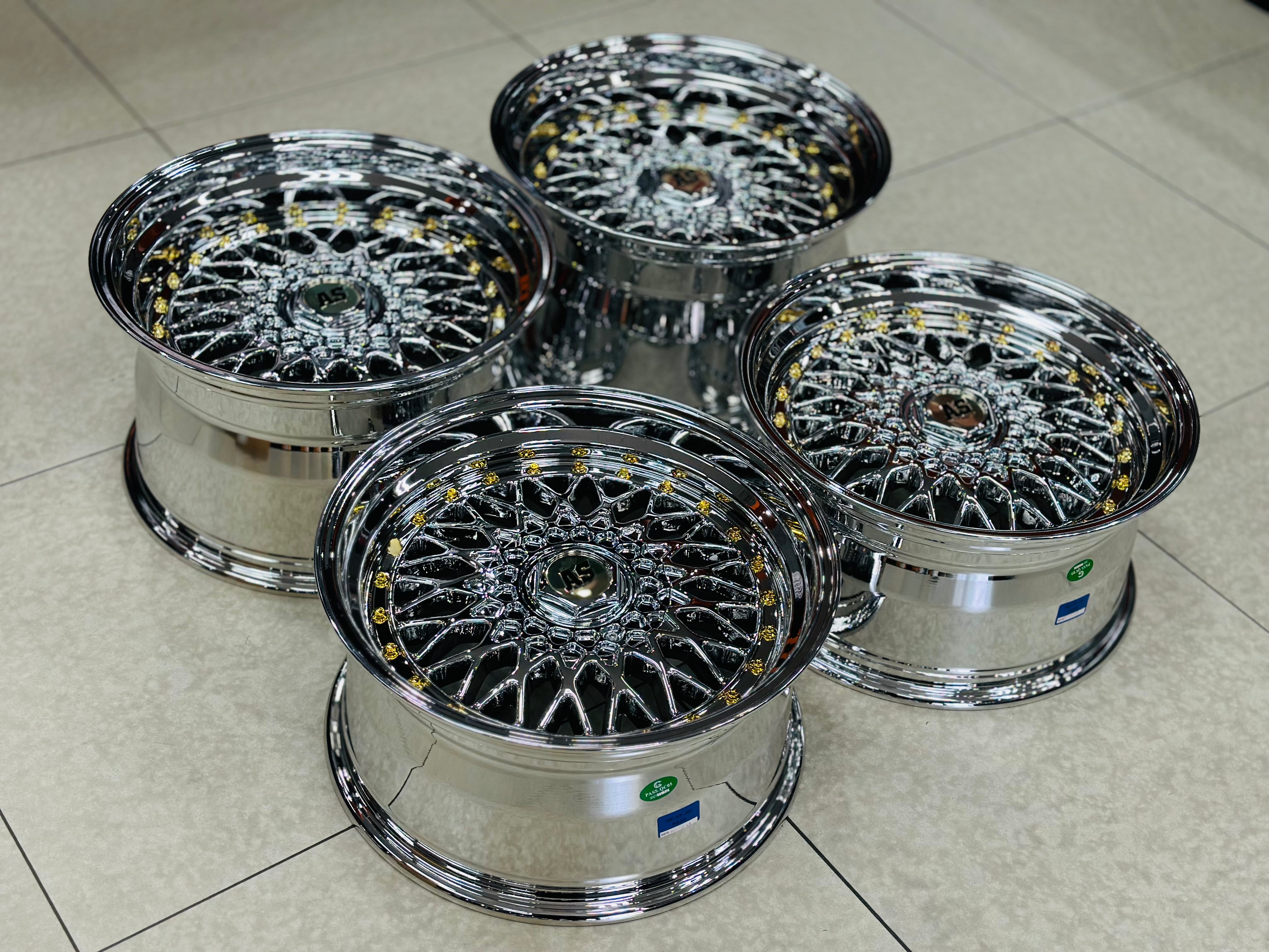 17” AS® Mesh chrome 4x100 & 5x100 10j rear GOLD STUDS