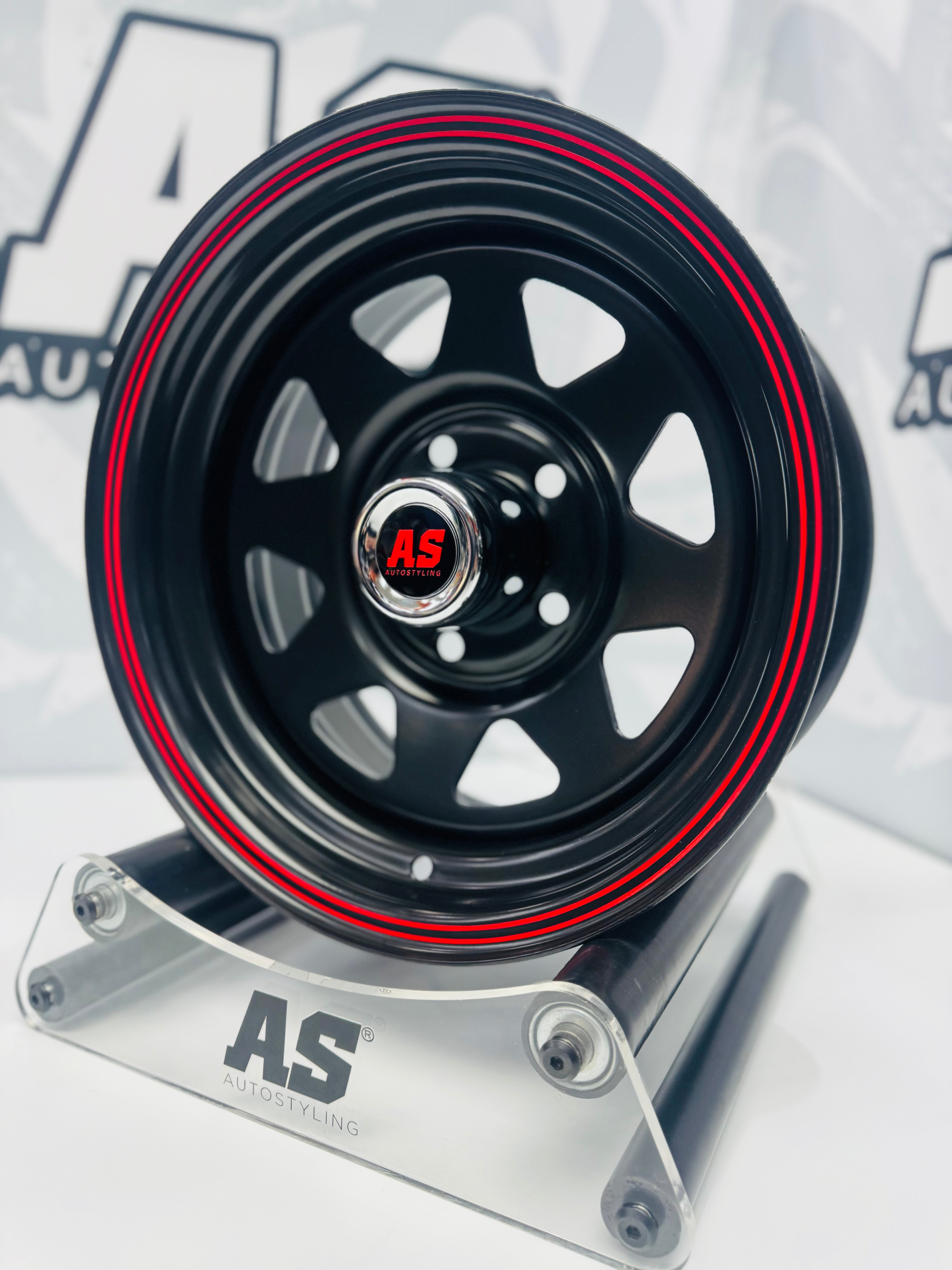 14” A-LINE 8 SPOKE BLACK RED STRIPE 5/114 for 7 seaters