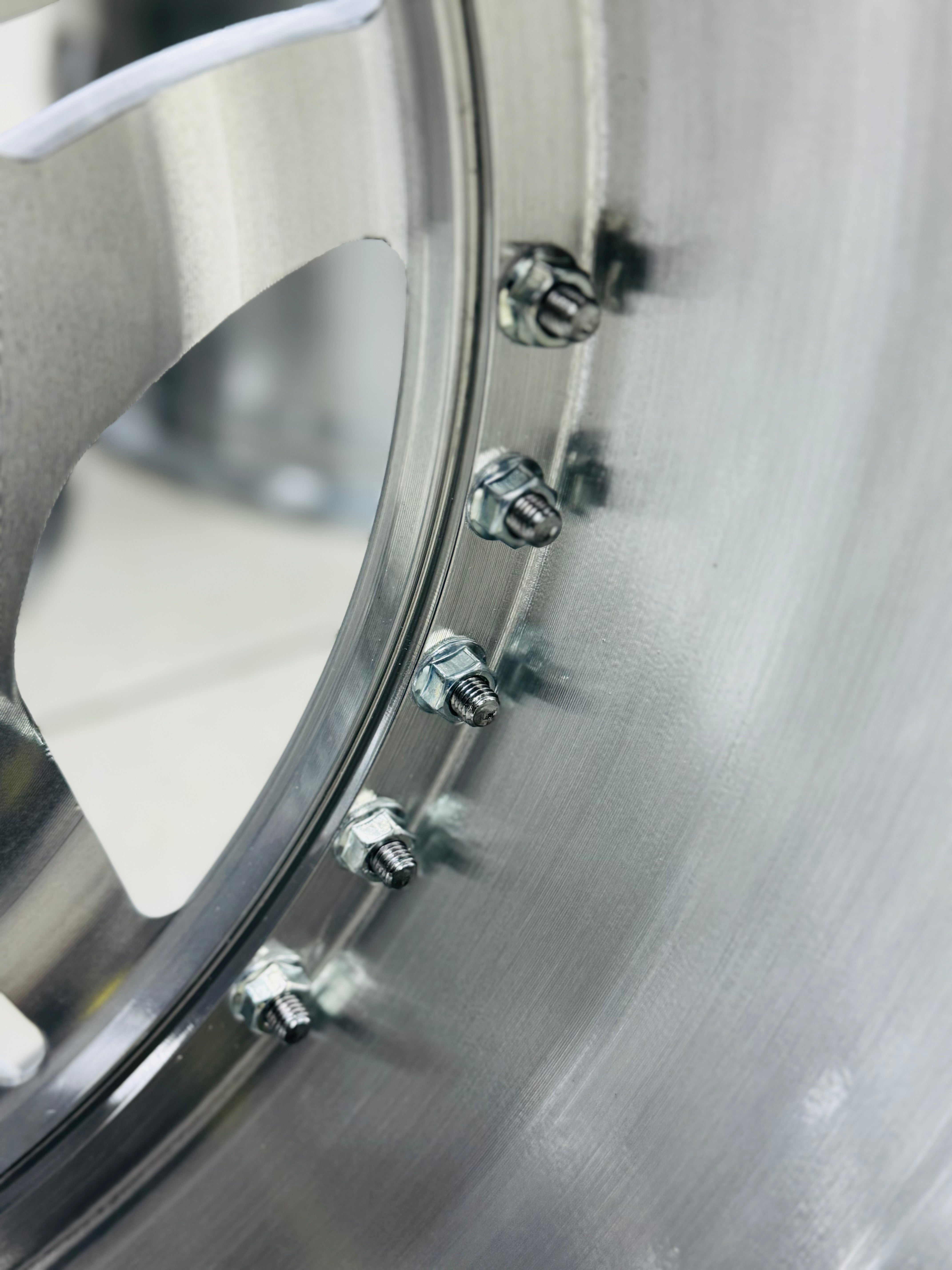 18 ” E36 M3 MOTORSPORT GERMAN SPEC FORGED2PCE SPLIT  RIMS SILVER NARROW WIDES WITH HIGH POLISH MIRROR LIPS