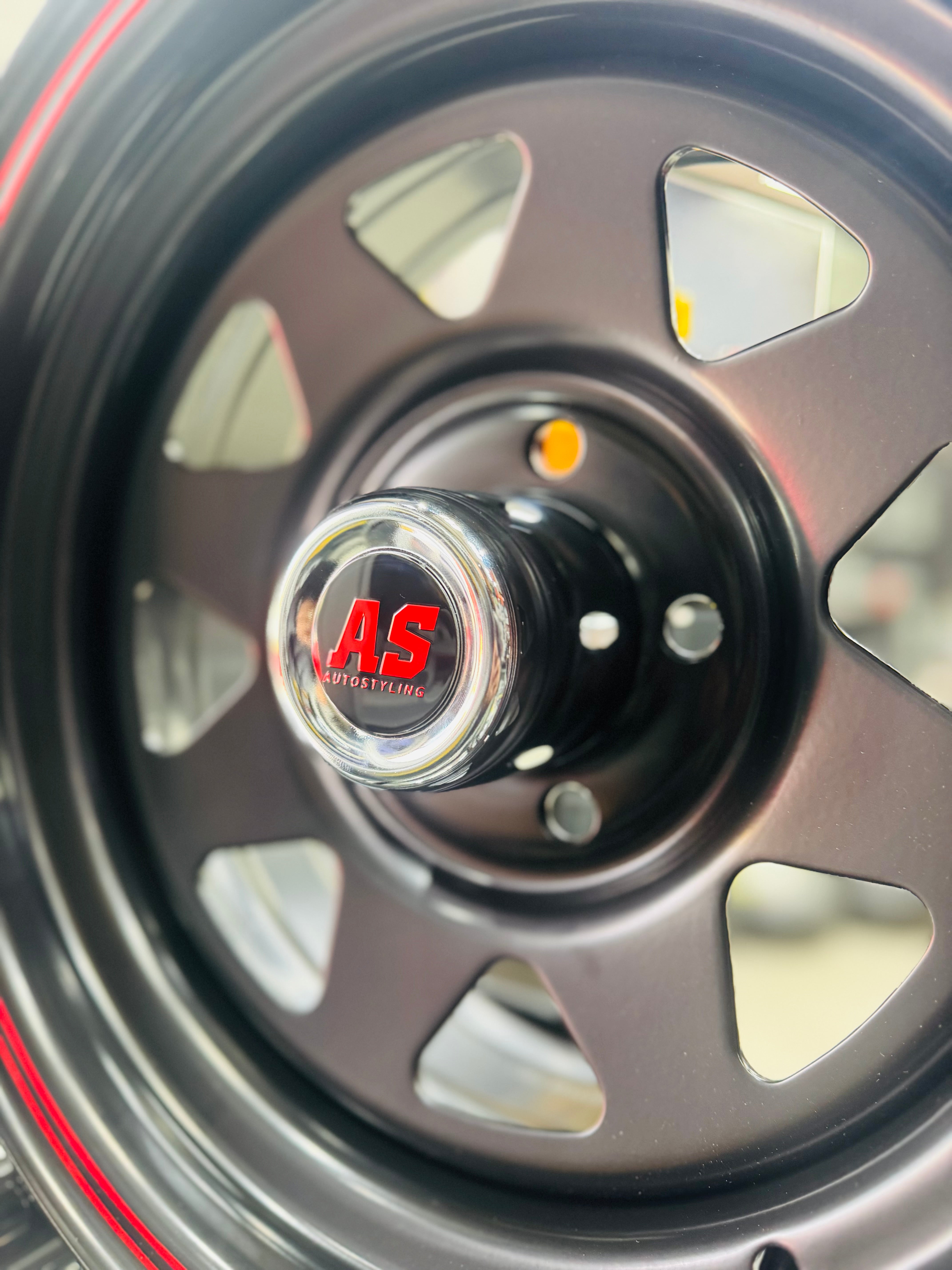14” A-LINE 8 SPOKE BLACK RED STRIPE 5/114 for 7 seaters