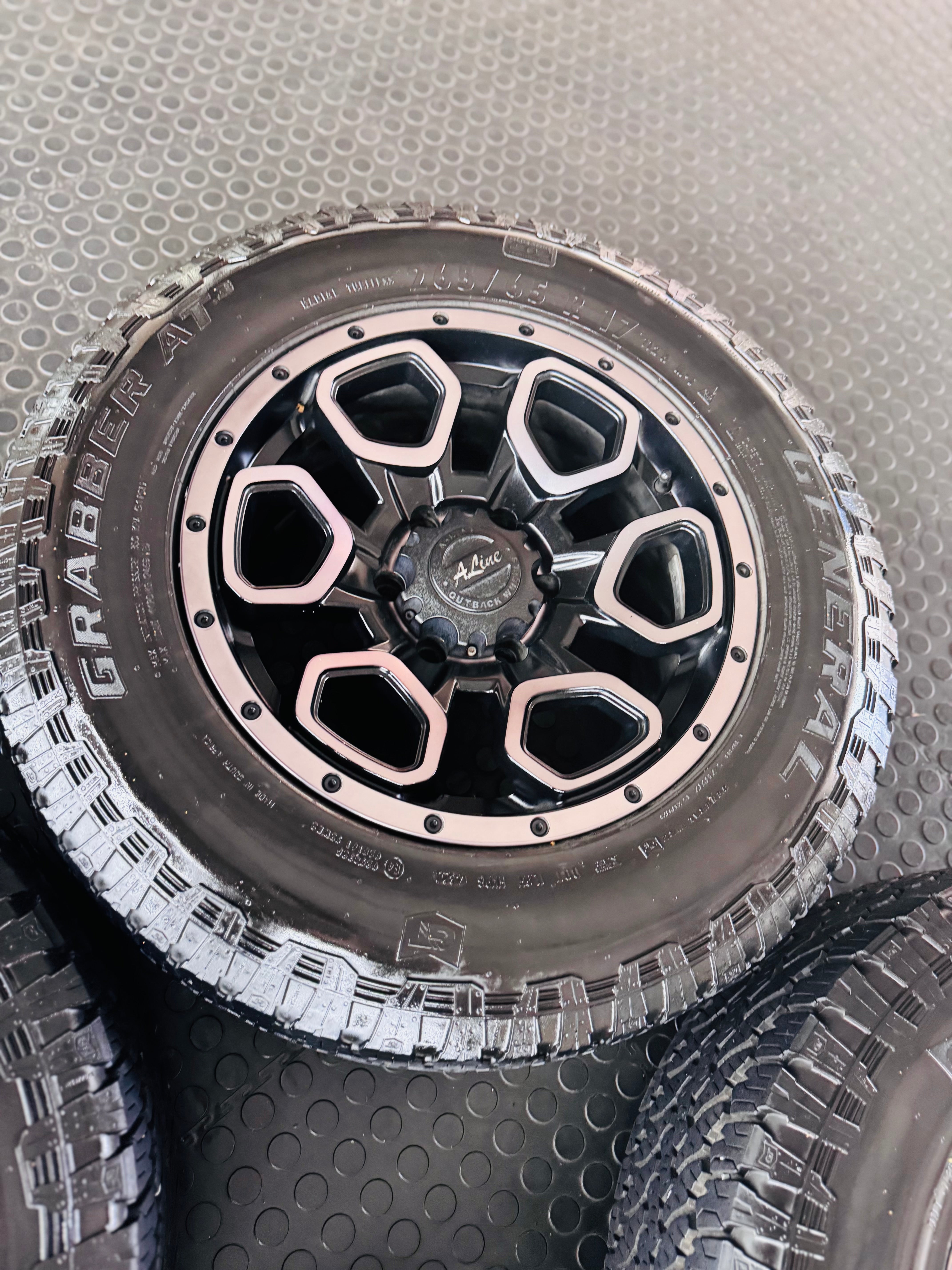 RIM & TYRE COMBO DEAL 17” ALINE SUMMIT + GRABBER AT3 TYRES USED