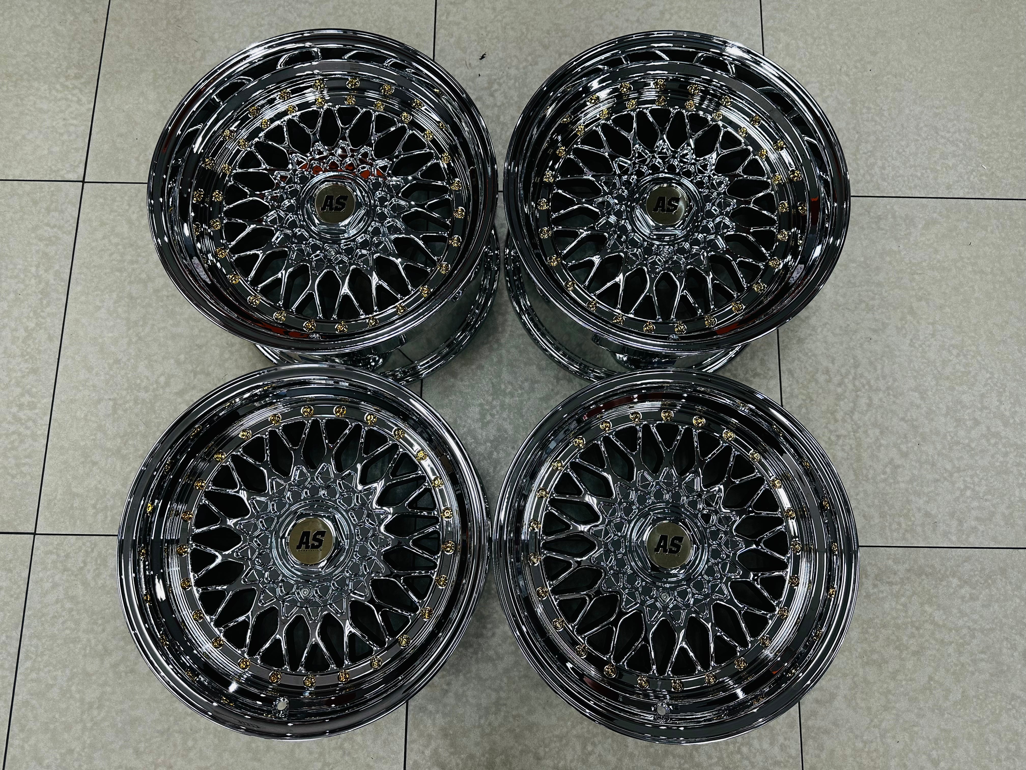 17” AS® Mesh chrome 4x100 & 5x100 10j rear GOLD STUDS