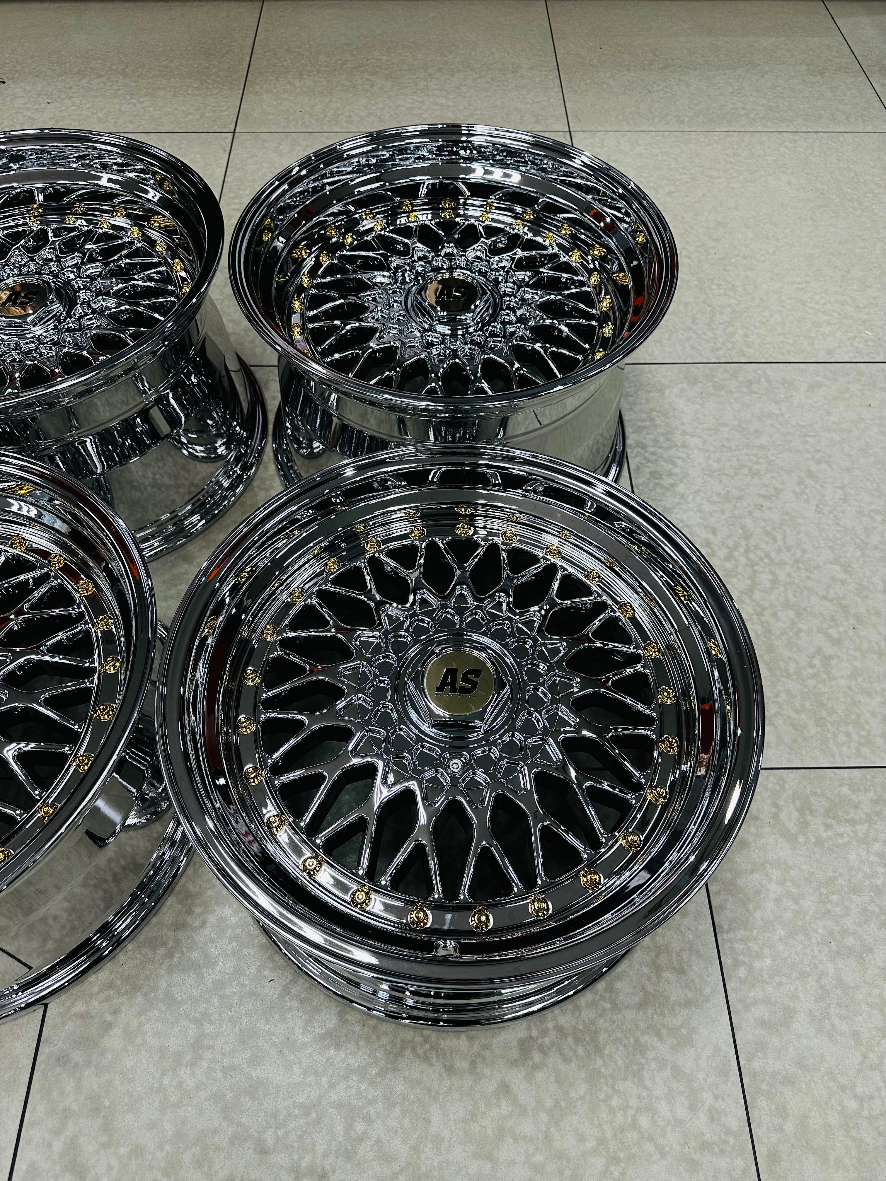 17” AS® Mesh chrome 4x100 & 5x100 10j rear GOLD STUDS