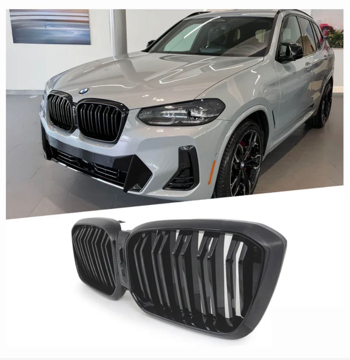 BM G01 DOUBLE SLAT KIDNEY GRILLS GLOSS BLACK - FACELIFT (non oem)