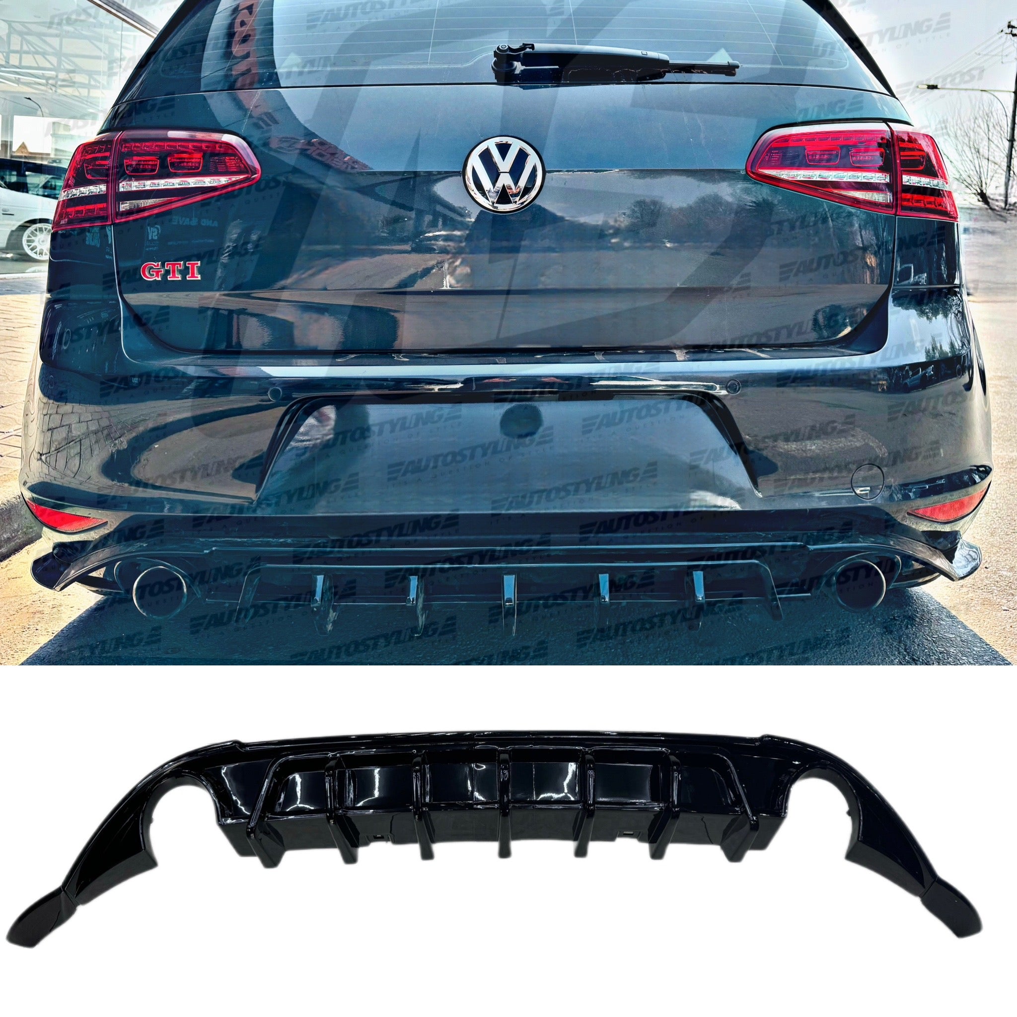 VW GOLF 7 GTI AK REAR DIFFUSER GLOSS BLACK NO LED