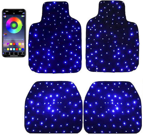 LED Starlight Fiber Optic Car Rug Universal LED Mat Light APP Operation Interior Accessory 4 Pieces Set