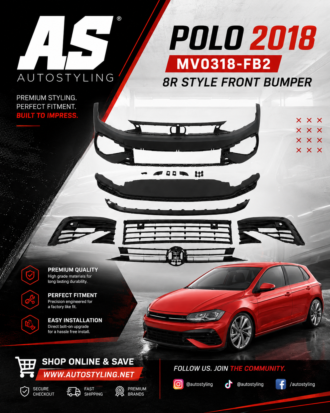 Polo 8 2018+ bumper GOLF MK8R look CONVERSION BUMPER - Autostyling Klerksdorp