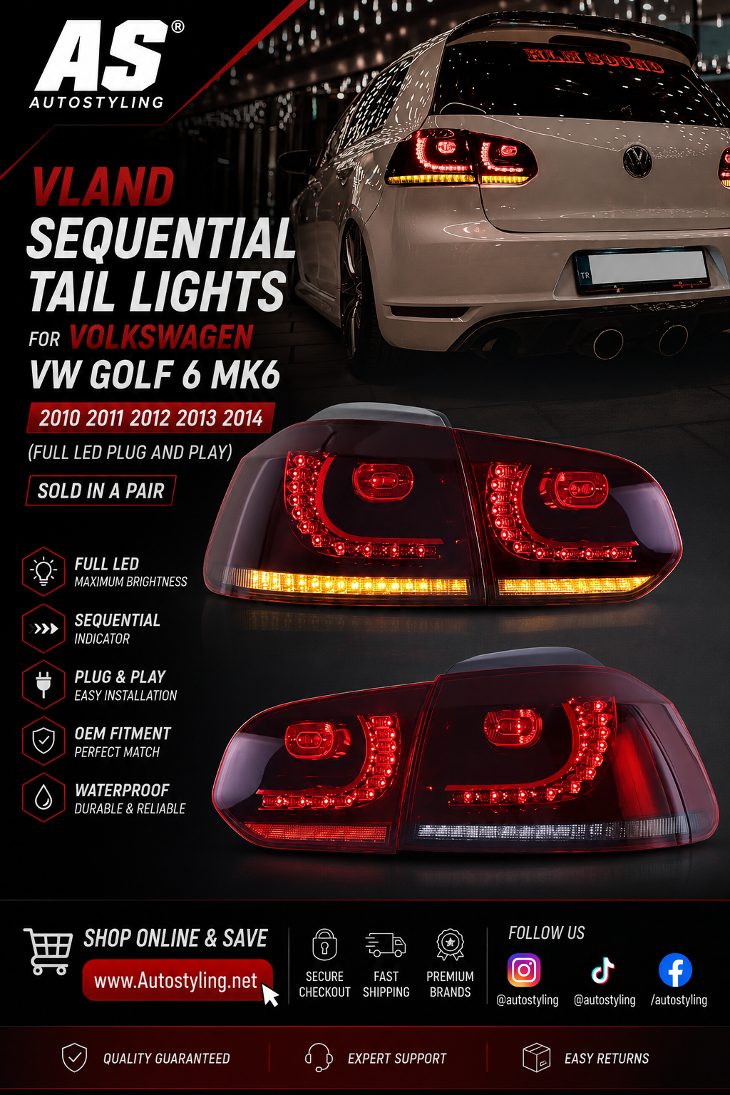 VW Golf 6 MK6 INCL GTI 2008-2013 VLAND TAIL-LIGHTS With Sequential indicators - Autostyling Klerksdorp