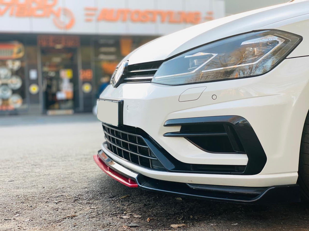 Suitable for Mk7 4pce front spoiler      plastic   gloss black  diy fitment    Non oe   fits all Mk7 models incl GTI & R