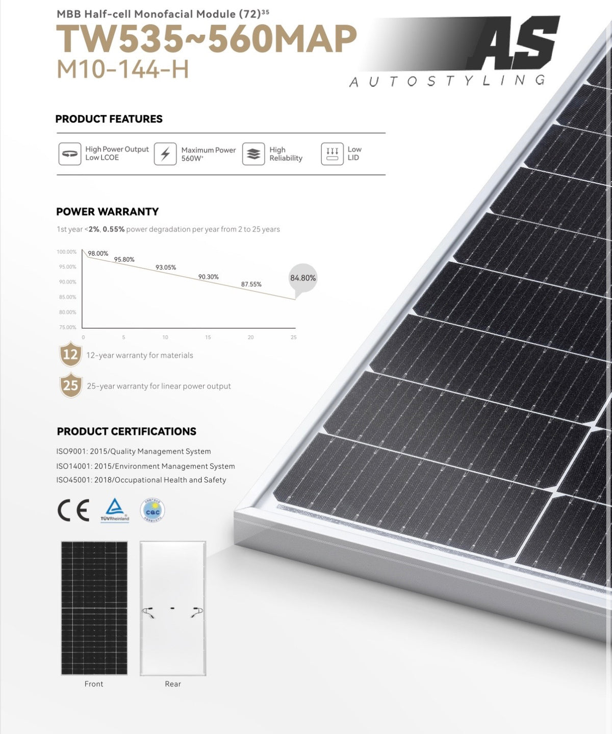 TW Solar - Solar Power Panels 550w Monocrystalline