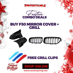 BMW F30 GRILL & MIRROR COVER COMBO + FREE GRILL CLIPS